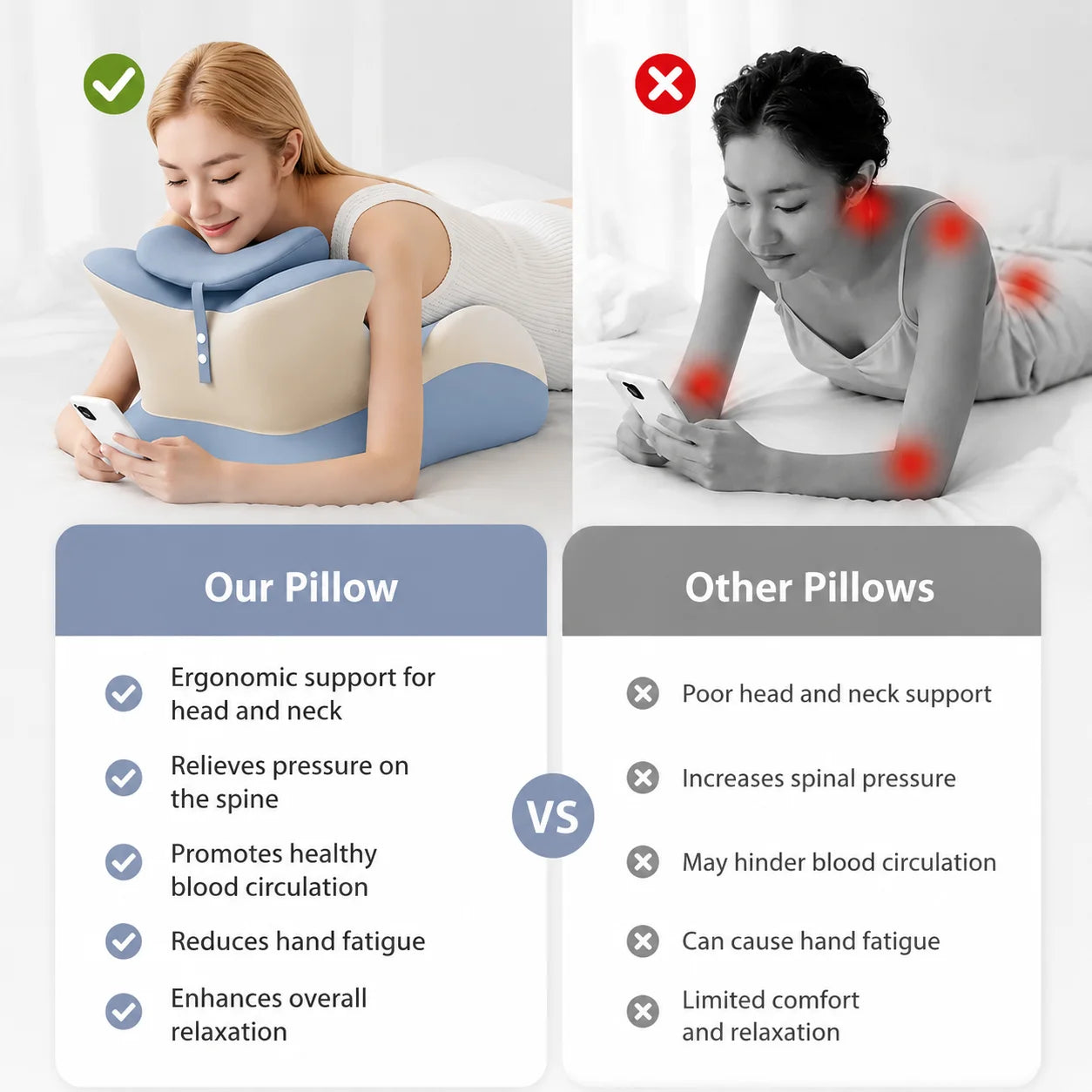 Multifunctional Memory Foam Prone Reading Pillow Removable Headrest