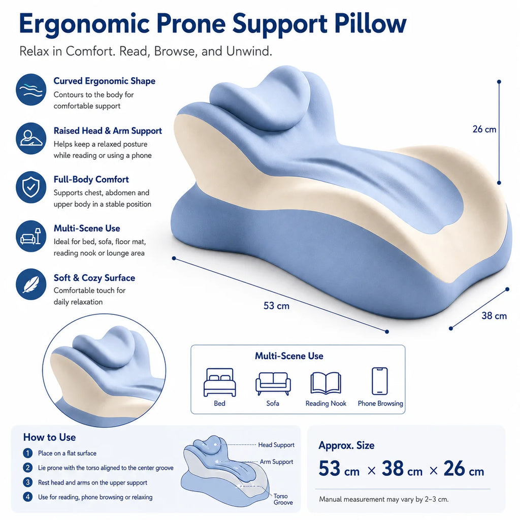 Multifunctional Memory Foam Prone Reading Pillow Removable Headrest