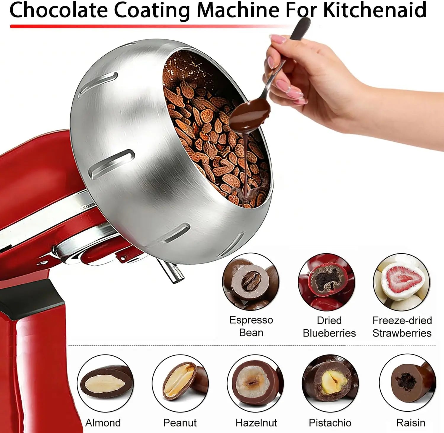 Chocolate Coating Attachments Fit KitchenAid 4.5QT 5QT Mixer, Candy Coating Tools For Chocolate Almond & Strawberry