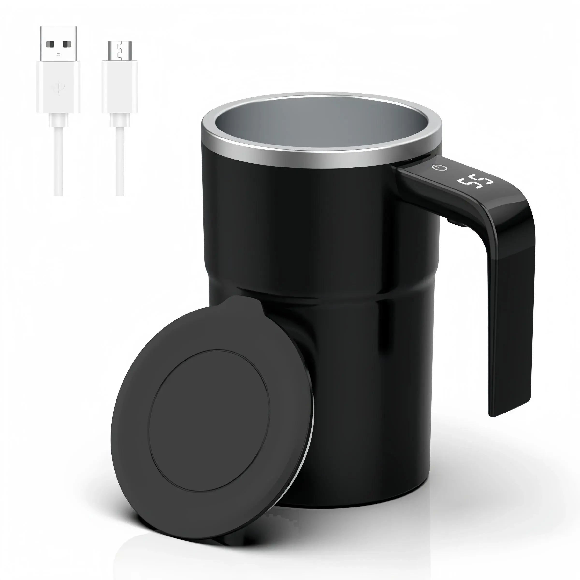 Intelligent Coffee Cup with Lid, Automatic Stirring Cup with Temperature Display, Modern USB