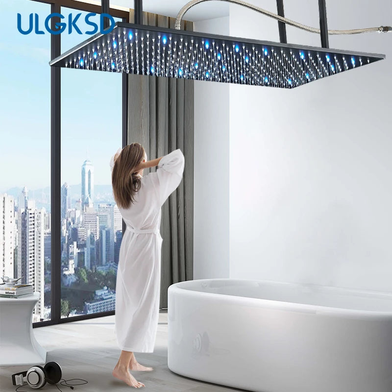 Large Rainfall Shower Faucet Ceiling Installation Bathroom Faucets LED Shower Head