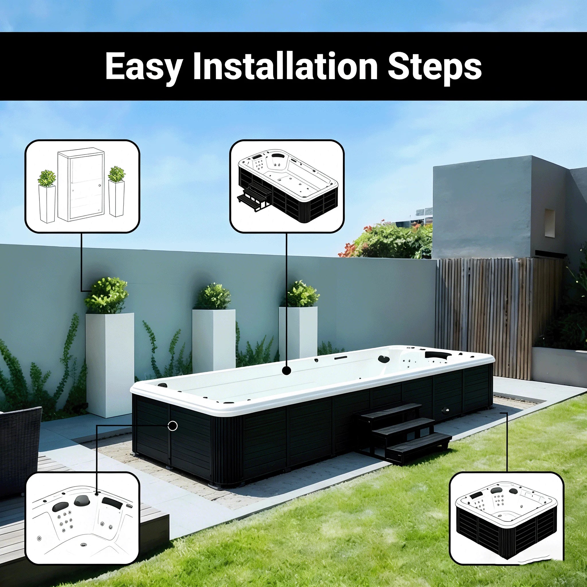 Large Freestanding Massage Swimming Pool Hot Tub Outdoor Spa
