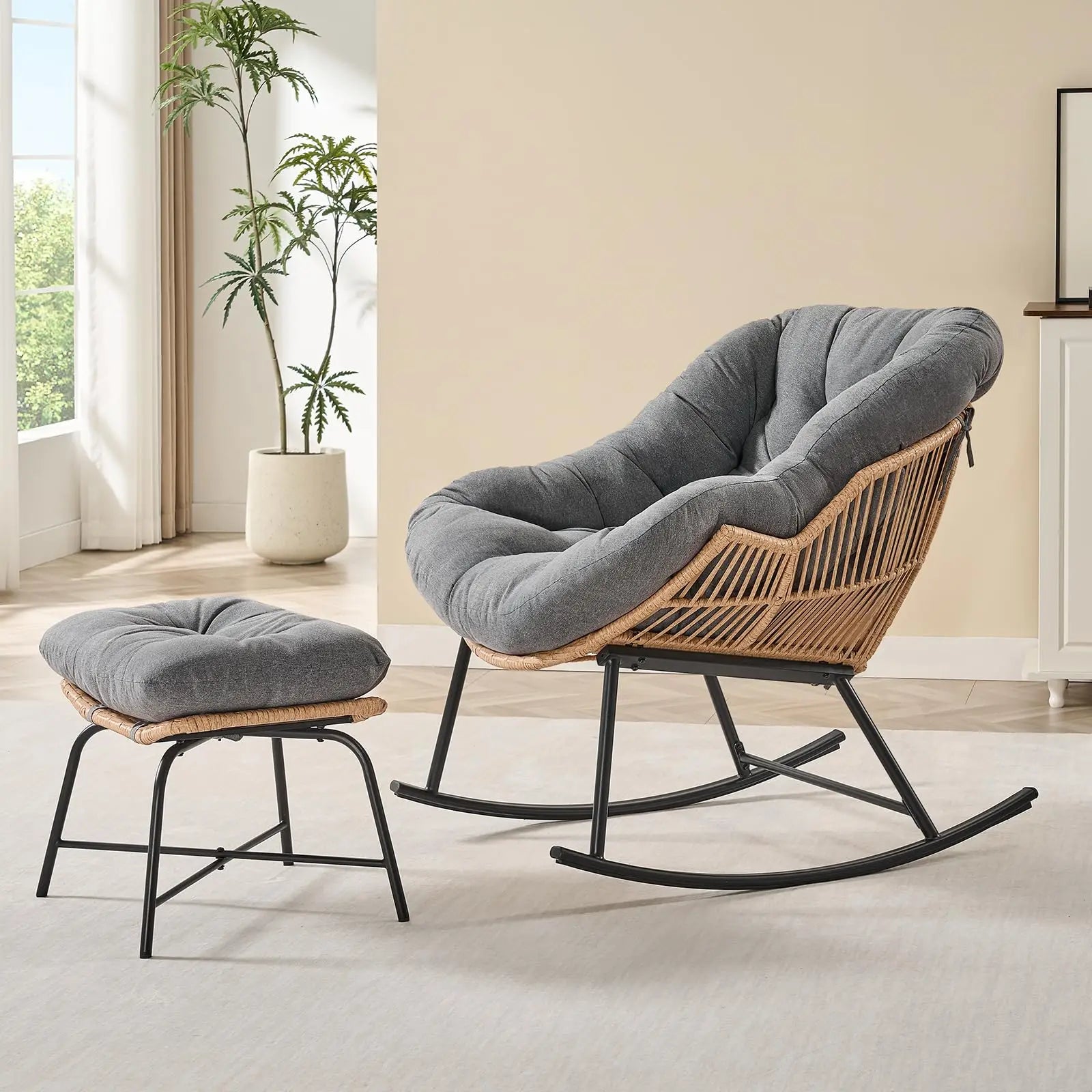 Papasan Rocking Chair with Ottoman