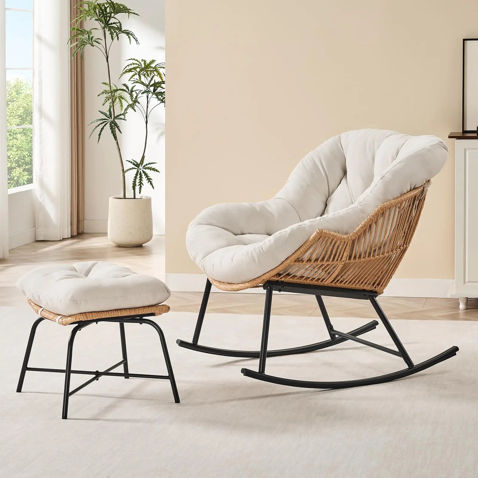 Papasan Rocking Chair with Ottoman
