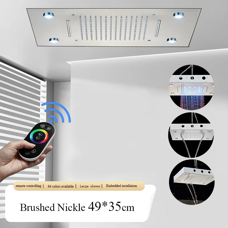 Large Rainfall Shower Faucet Ceiling Installation Bathroom Faucets LED Shower Head