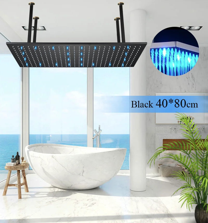 Large Rainfall Shower Faucet Ceiling Installation Bathroom Faucets LED Shower Head