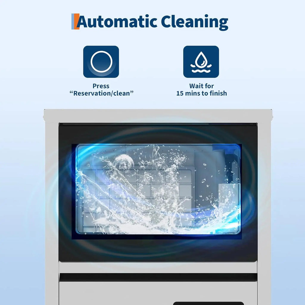 Commercial Ice Maker Machine 130lbs/24h, 36lbs Storage, Dual Water Inlet Mode,Built-in/Freestanding/Under Counter Ice Maker with LED Display & Self-Cleaning ETL Certified for Home Bar Restaurant