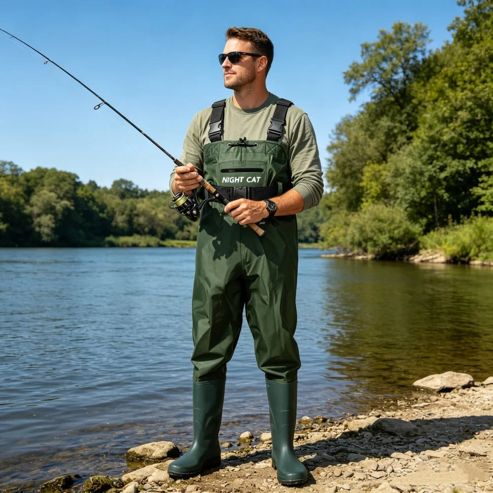 Night Cat Fishing Farm Working Waterproof Hunting Chest Wader with Boots Belt