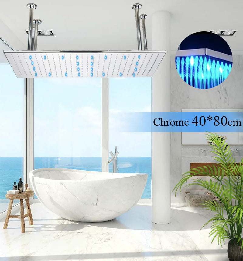 Large Rainfall Shower Faucet Ceiling Installation Bathroom Faucets LED Shower Head