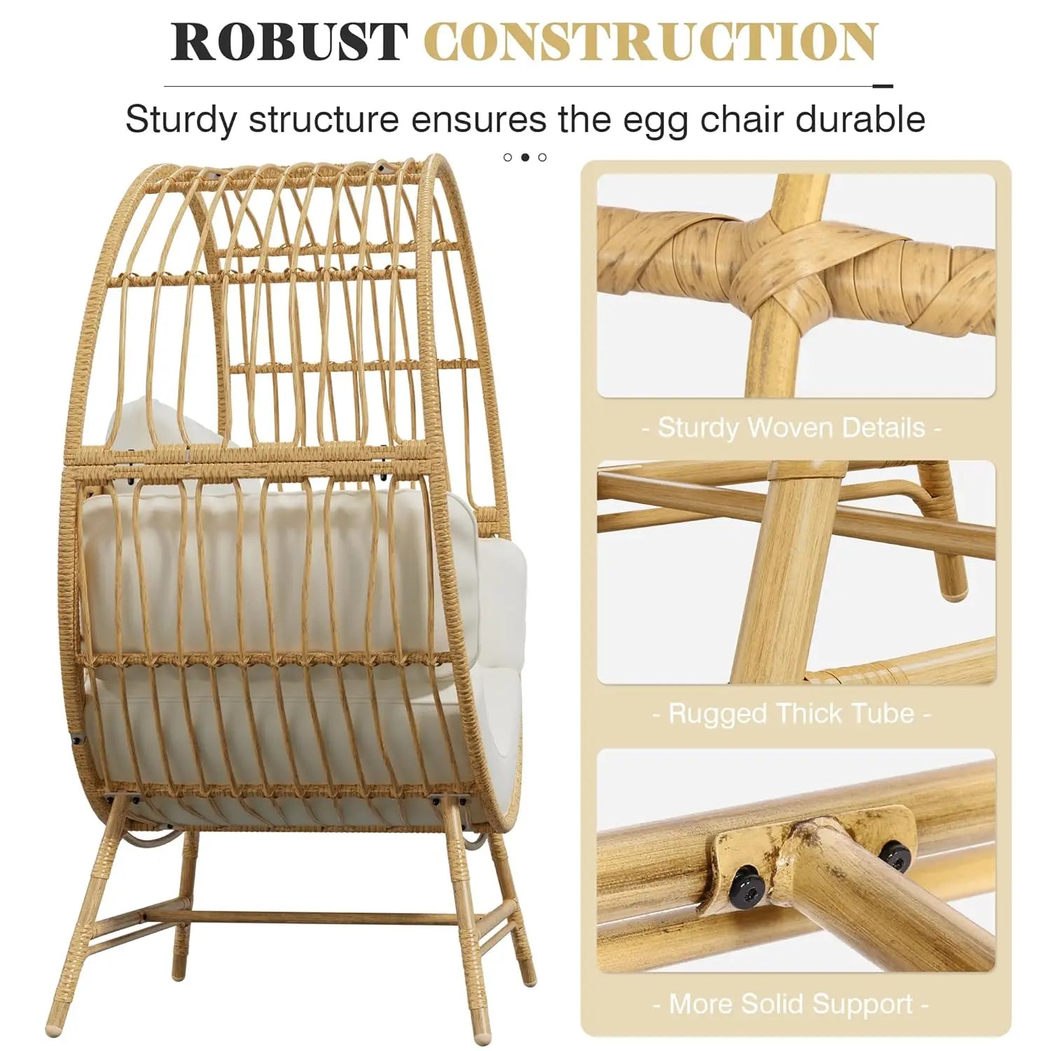 Oversized Hanging Basket Egg Chair with Thickened Cushion Support