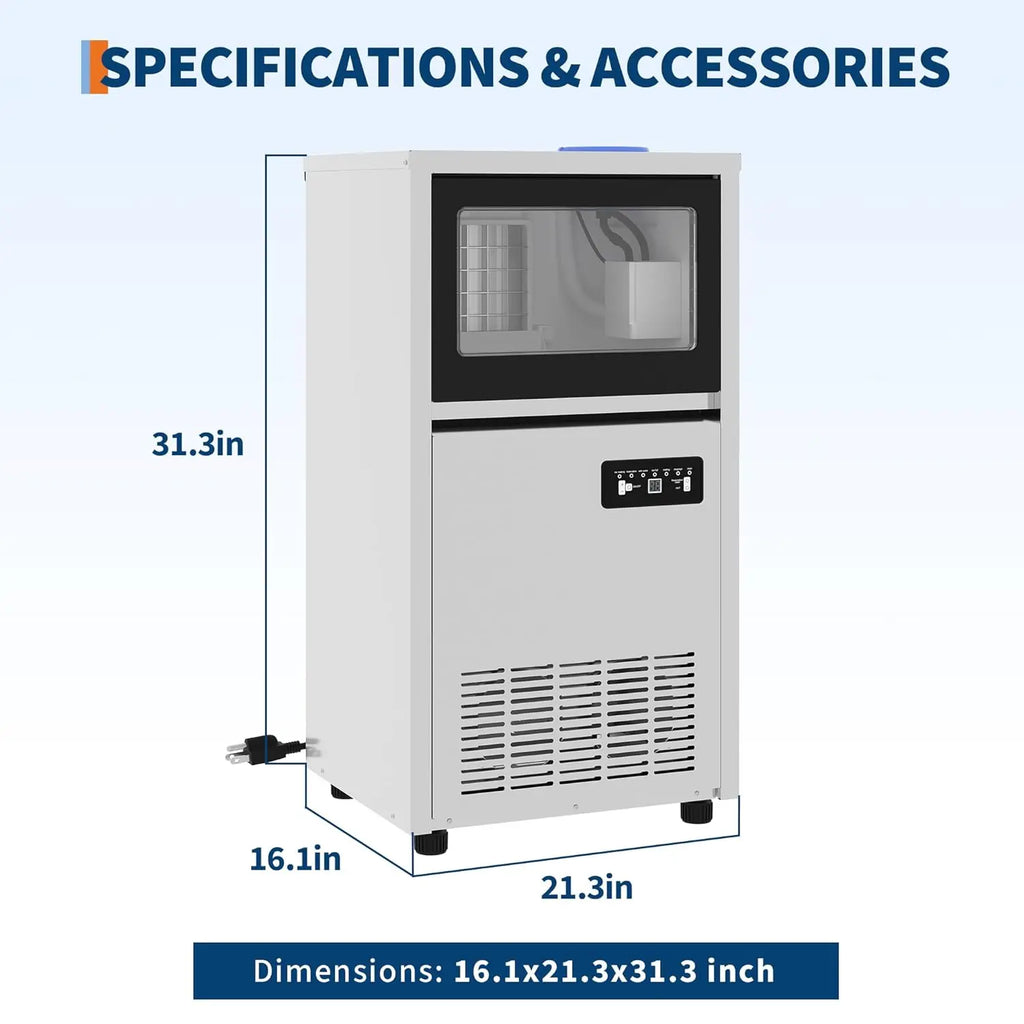 Commercial Ice Maker Machine 130lbs/24h, 36lbs Storage, Dual Water Inlet Mode,Built-in/Freestanding/Under Counter Ice Maker with LED Display & Self-Cleaning ETL Certified for Home Bar Restaurant
