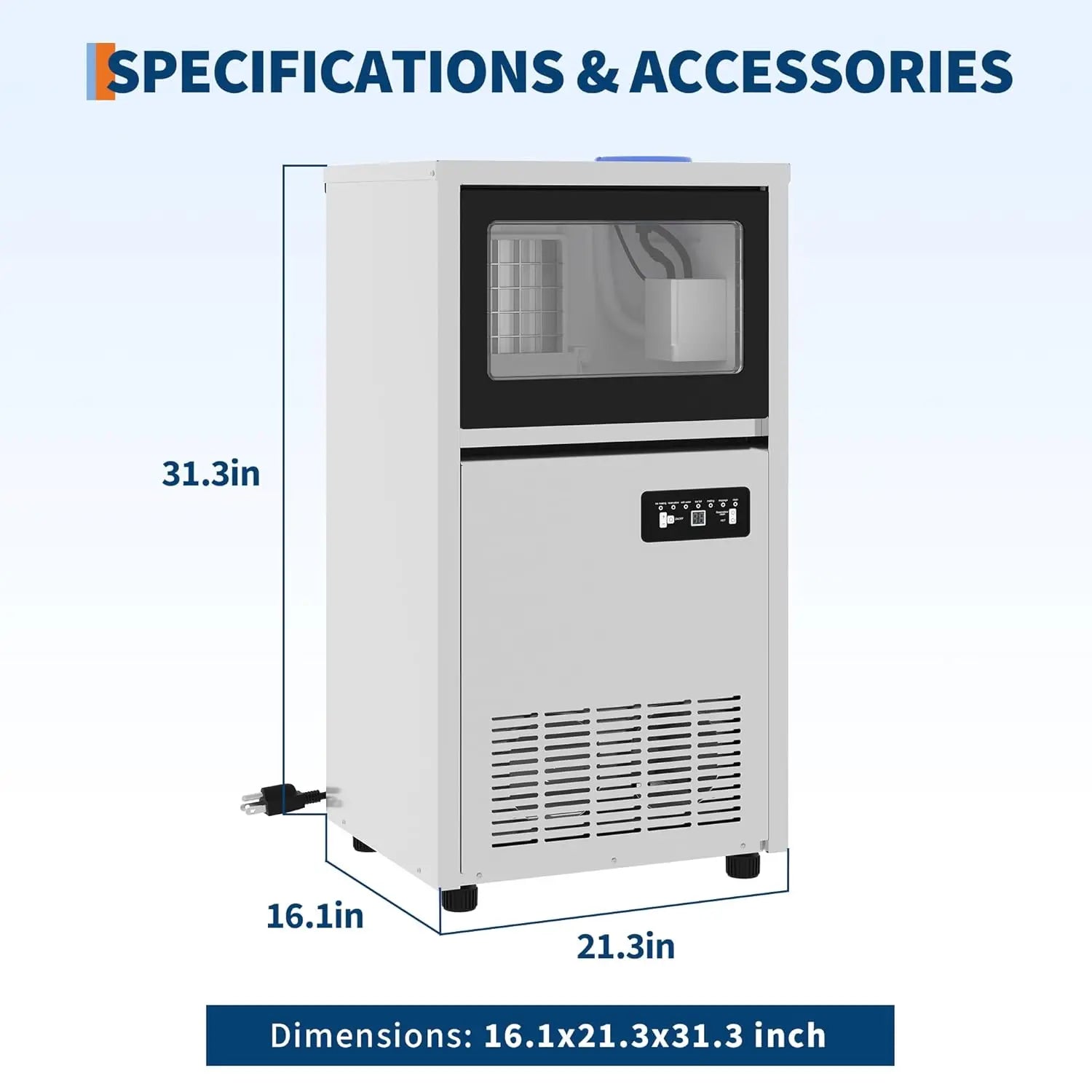 Commercial Ice Maker Machine 130lbs/24h, 36lbs Storage, Dual Water Inlet Mode,Built-in/Freestanding/Under Counter Ice Maker with LED Display & Self-Cleaning ETL Certified for Home Bar Restaurant