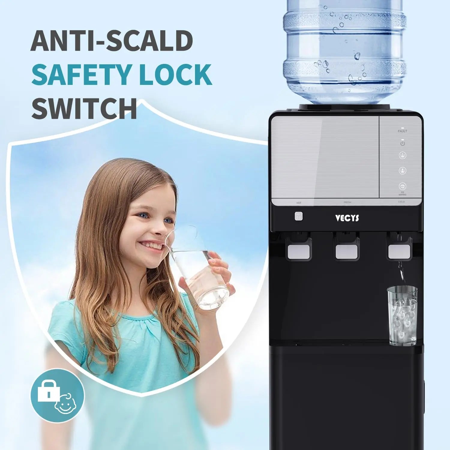 Hot and Cold Water Dispenser with Ice Maker