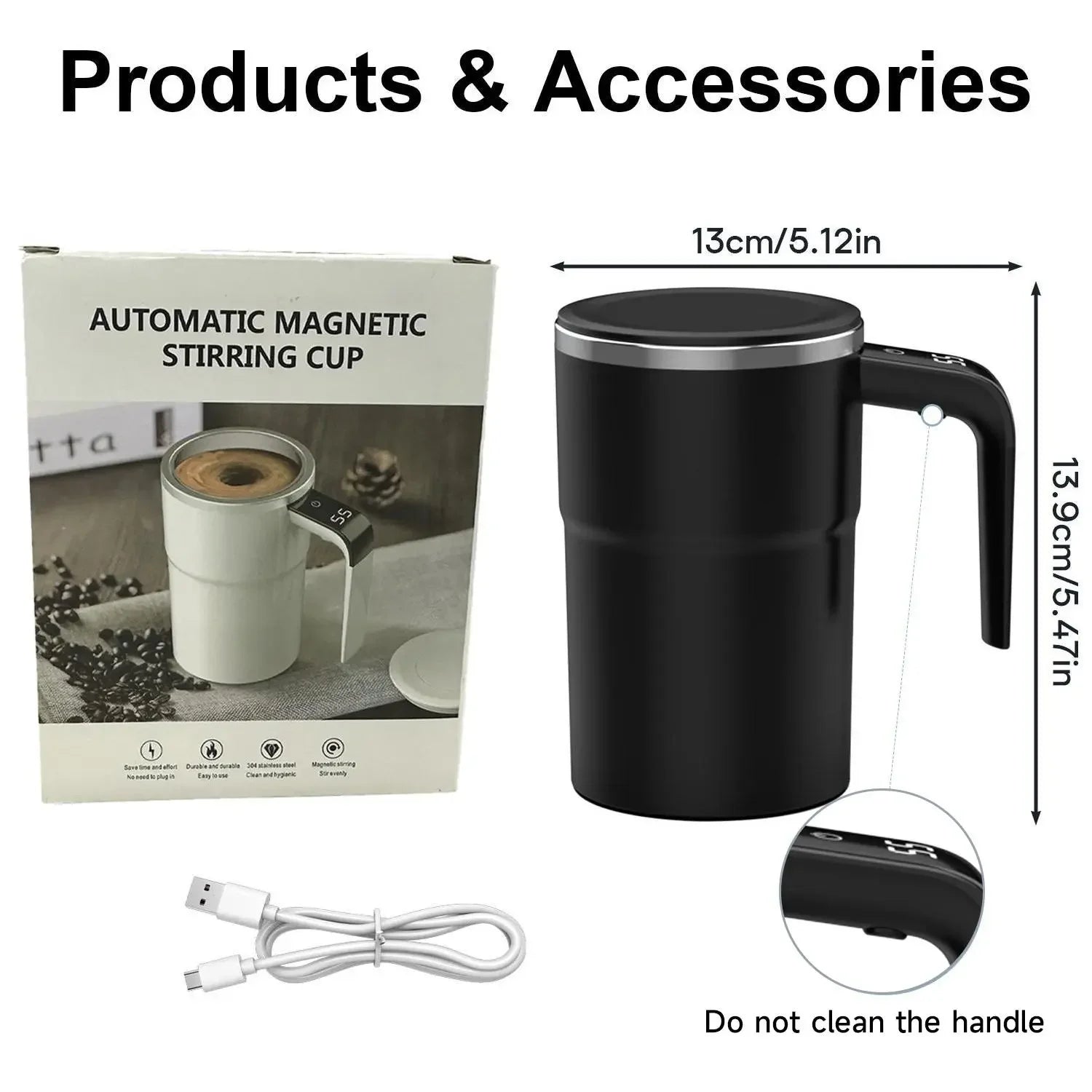 Intelligent Coffee Cup with Lid, Automatic Stirring Cup with Temperature Display, Modern USB