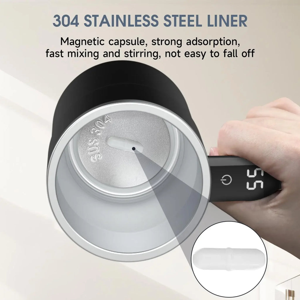 Intelligent Coffee Cup with Lid, Automatic Stirring Cup with Temperature Display, Modern USB