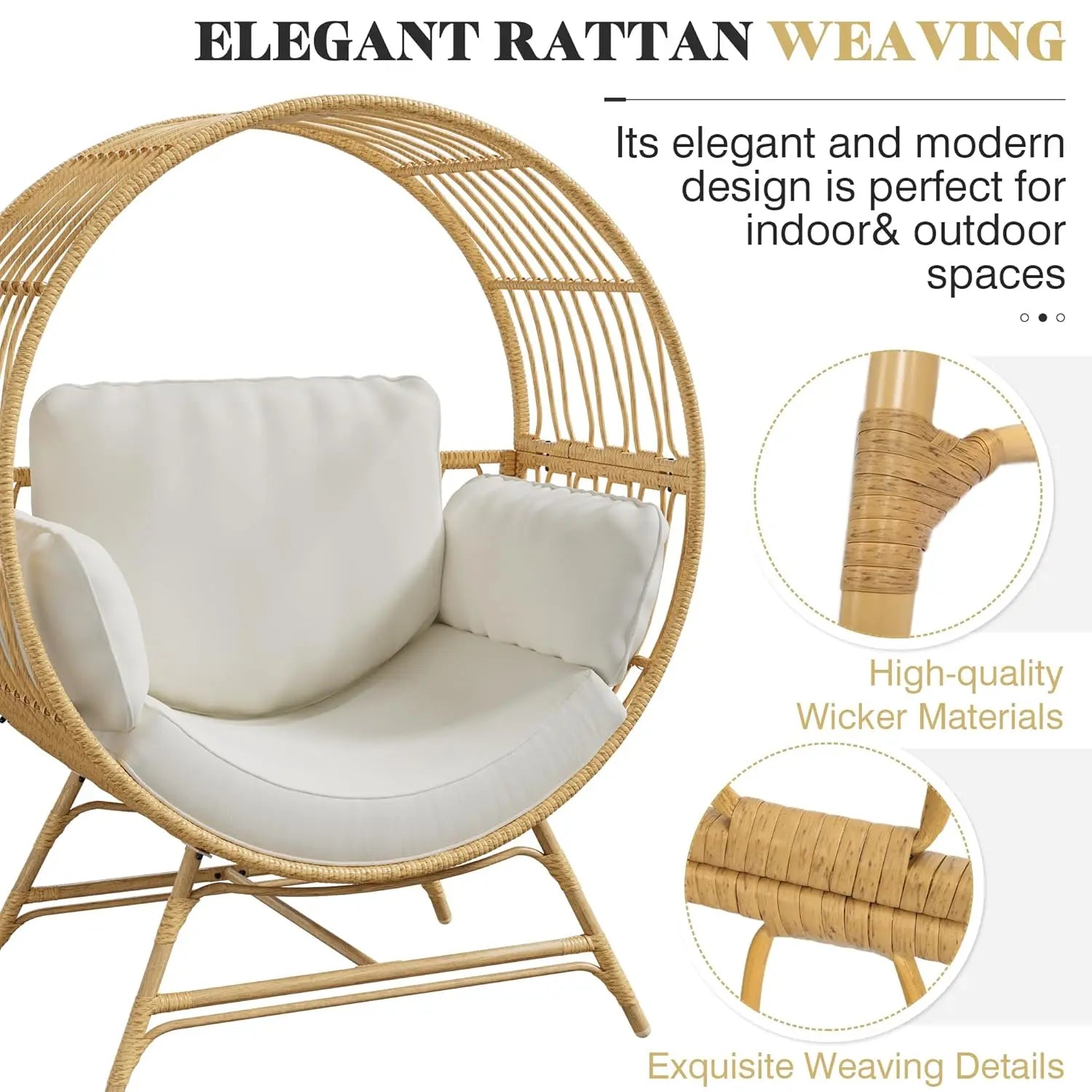 Oversized Hanging Basket Egg Chair with Thickened Cushion Support