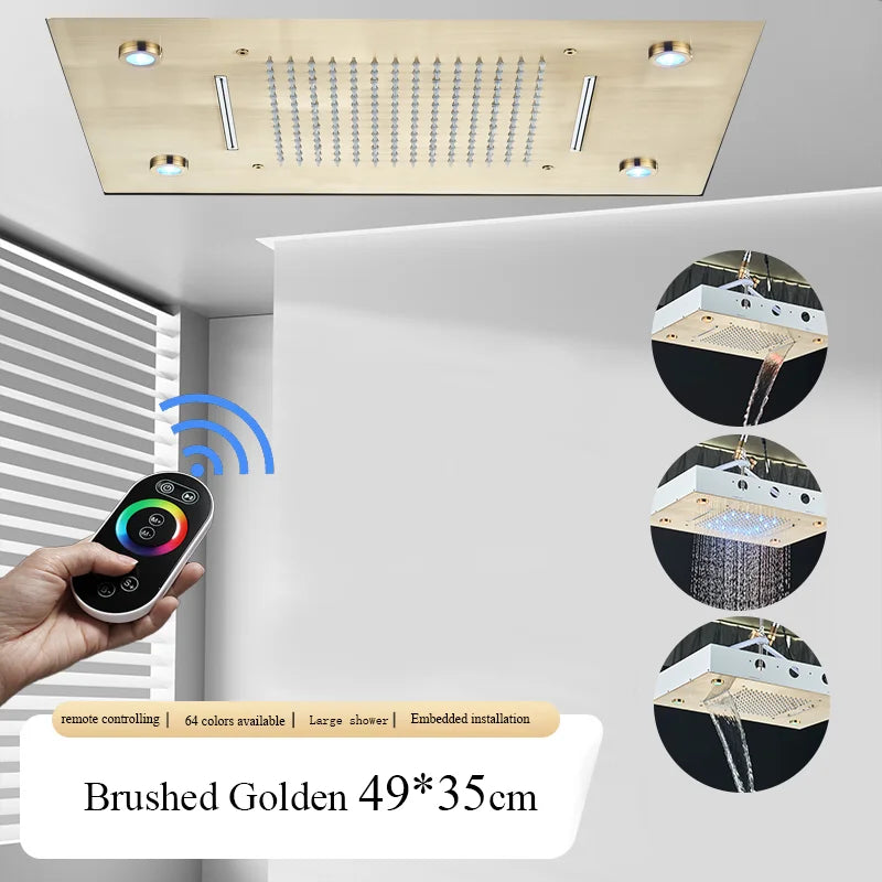 Large Rainfall Shower Faucet Ceiling Installation Bathroom Faucets LED Shower Head