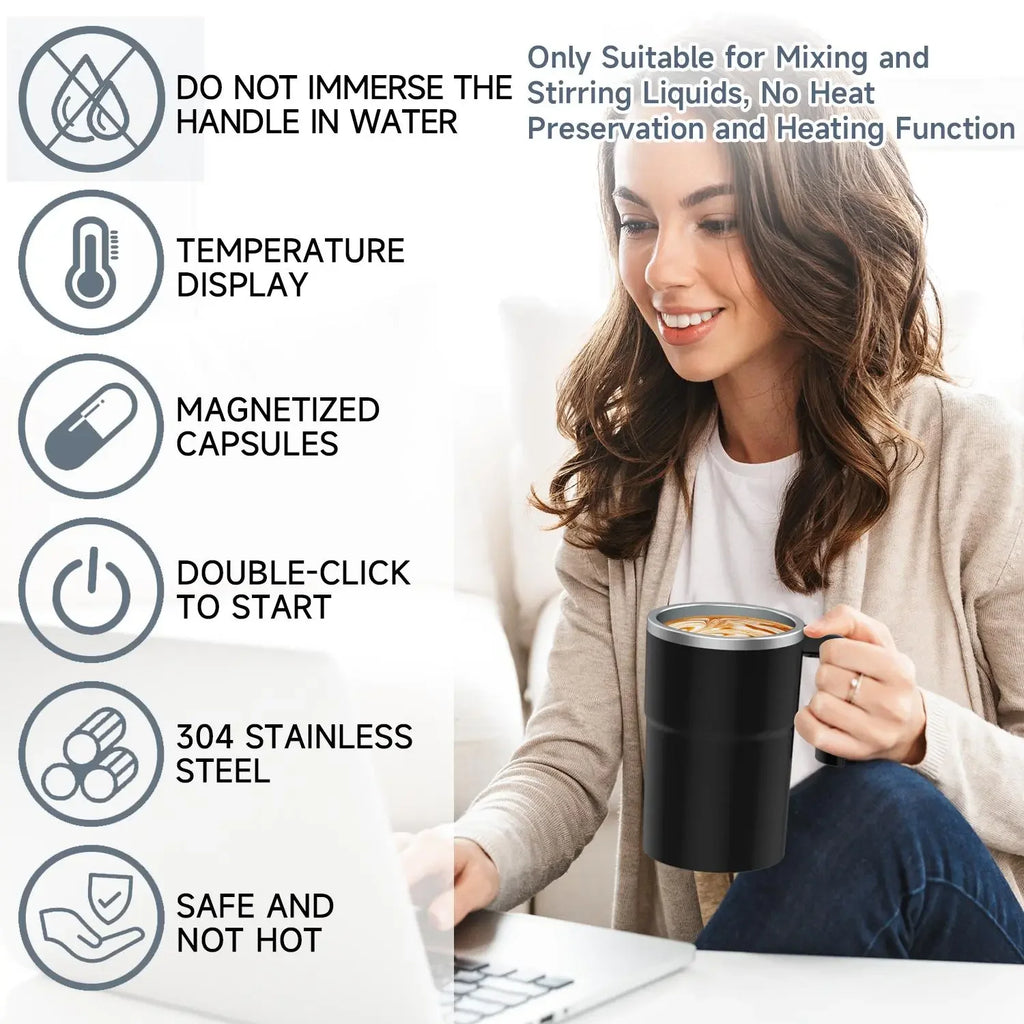 Intelligent Coffee Cup with Lid, Automatic Stirring Cup with Temperature Display, Modern USB