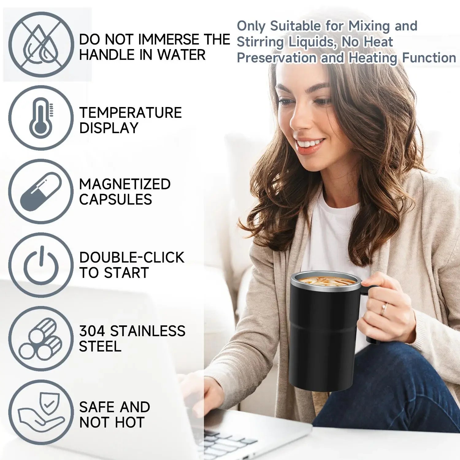 Intelligent Coffee Cup with Lid, Automatic Stirring Cup with Temperature Display, Modern USB