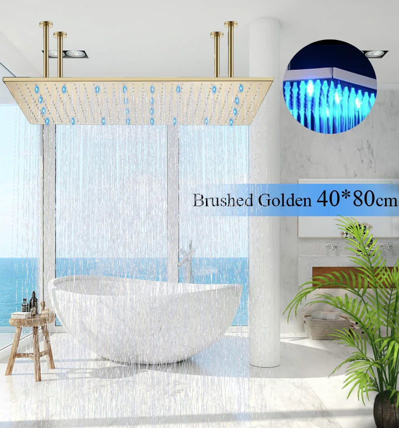 Large Rainfall Shower Faucet Ceiling Installation Bathroom Faucets LED Shower Head