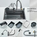 Stainless Steel Waterfall Kitchen Sink Integrated Digital Display Faucet Set Soap Dispenser