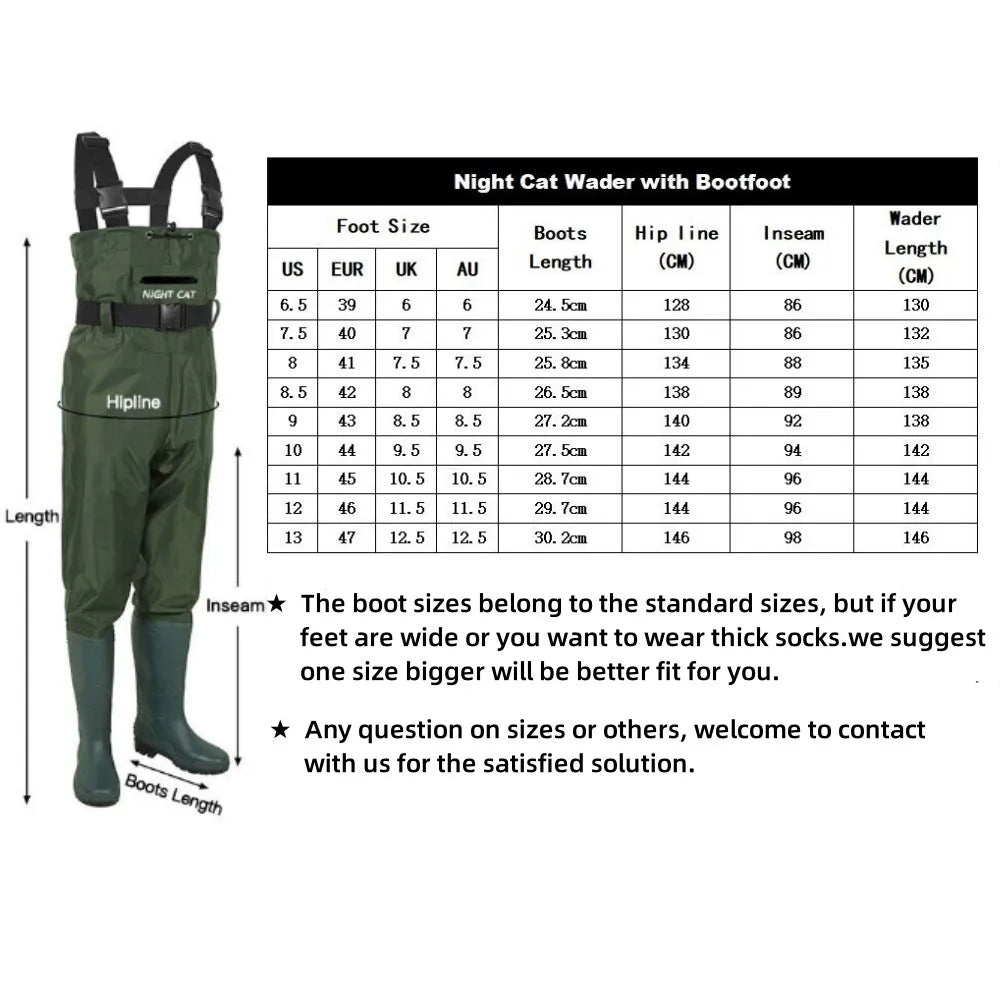 Night Cat Fishing Farm Working Waterproof Hunting Chest Wader with Boots Belt