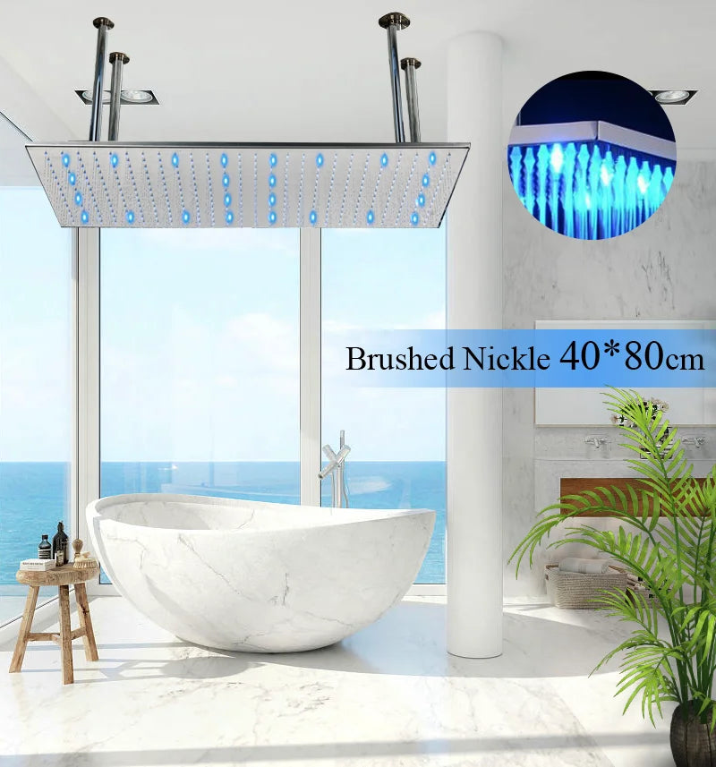 Large Rainfall Shower Faucet Ceiling Installation Bathroom Faucets LED Shower Head