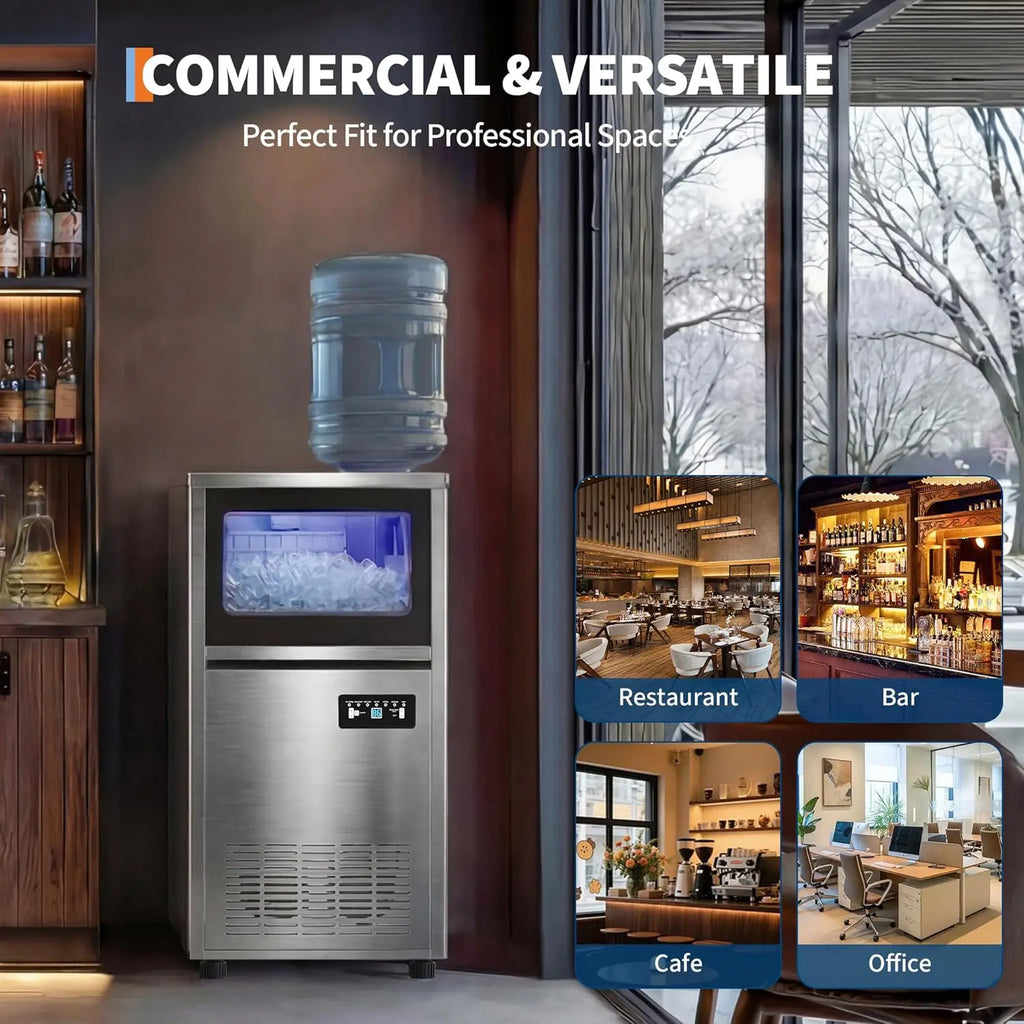 Commercial Ice Maker Machine Dual Water Inlet Mode,Built-in/Freestanding/Under Counter with LED Display & Self-Cleaning
