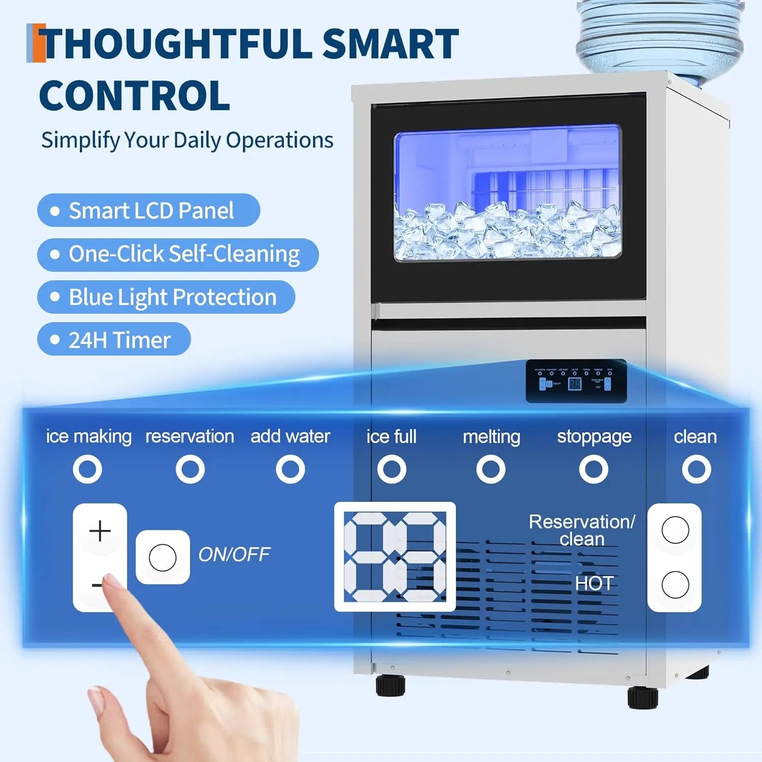 Commercial Ice Maker Machine Dual Water Inlet Mode,Built-in/Freestanding/Under Counter with LED Display & Self-Cleaning