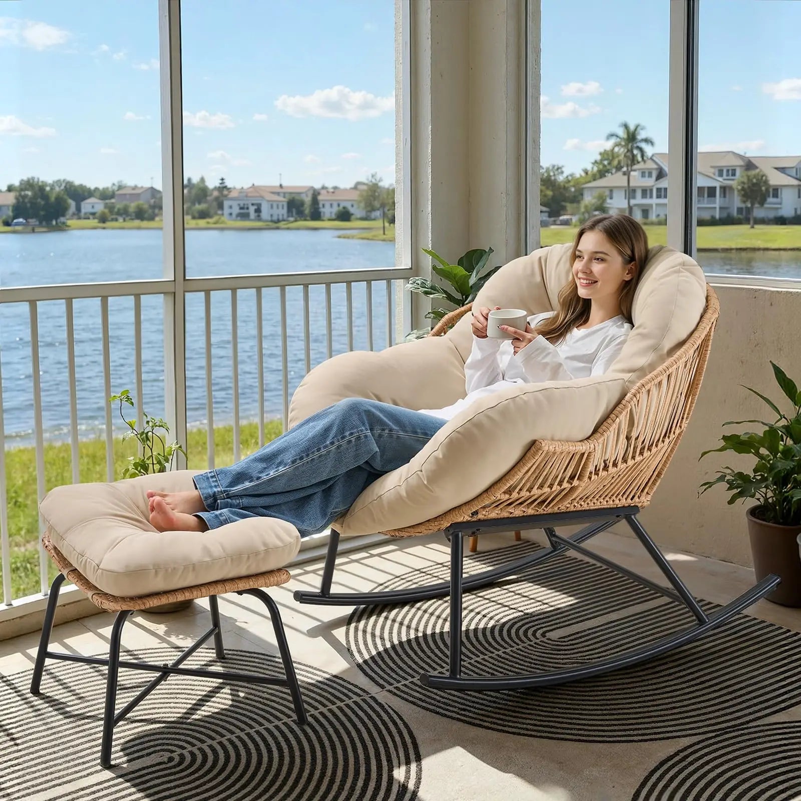 Papasan Rocking Chair with Ottoman