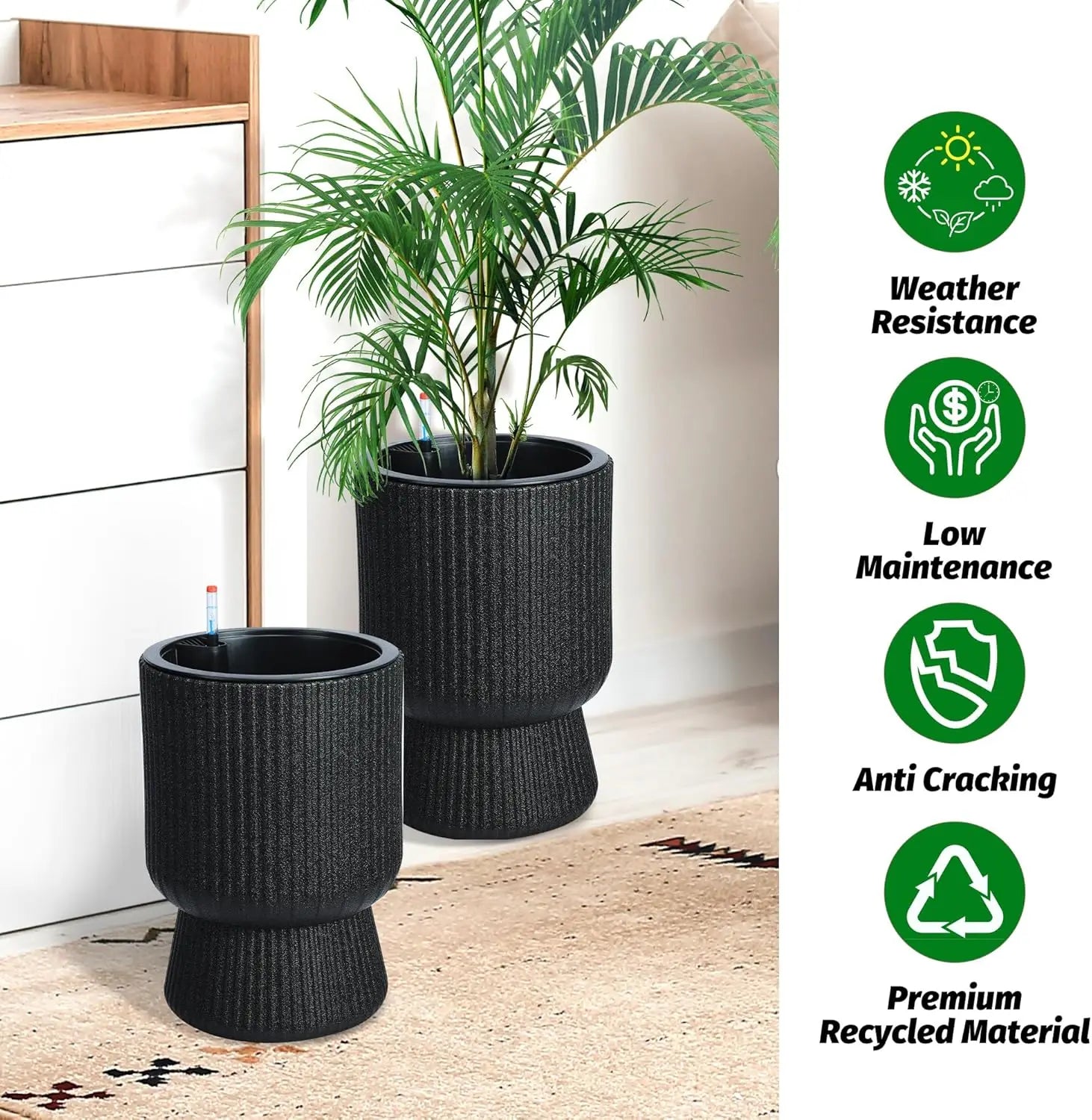 Self Watering Planters Set of 2 with Drainage Holes