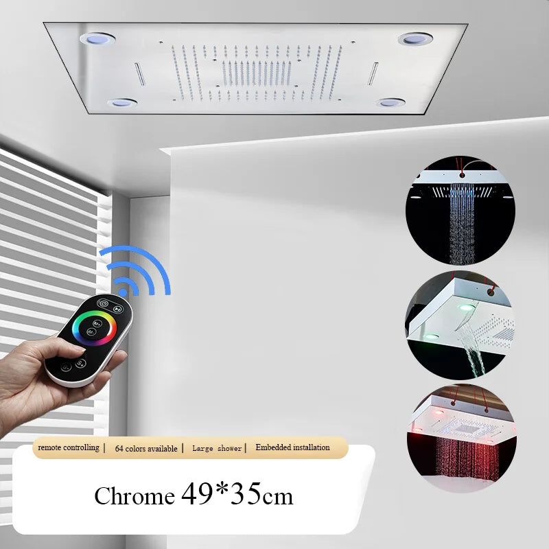 Large Rainfall Shower Faucet Ceiling Installation Bathroom Faucets LED Shower Head