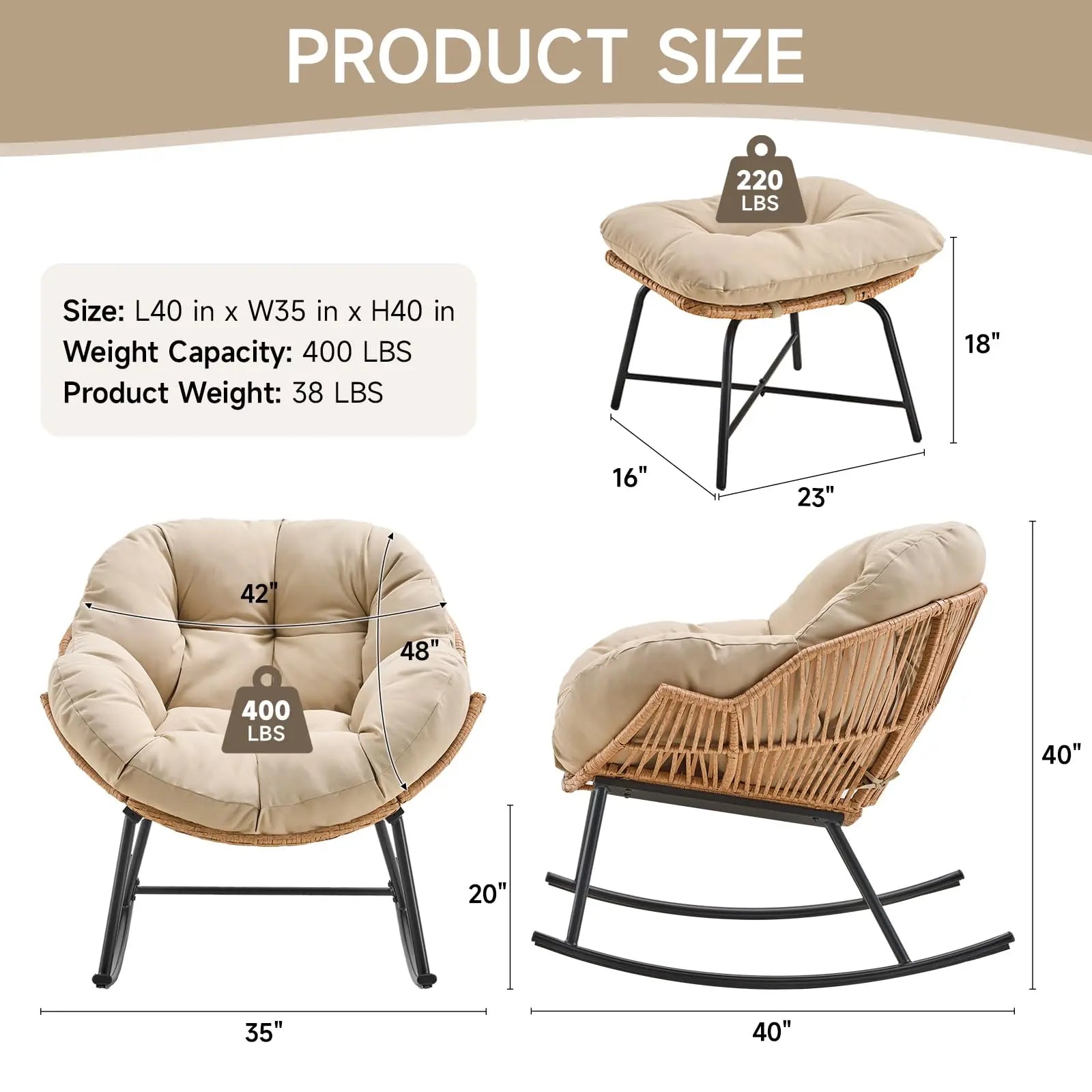 Papasan Rocking Chair with Ottoman