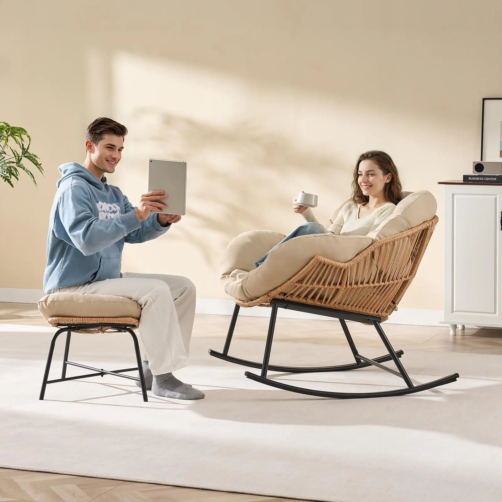 Papasan Rocking Chair with Ottoman