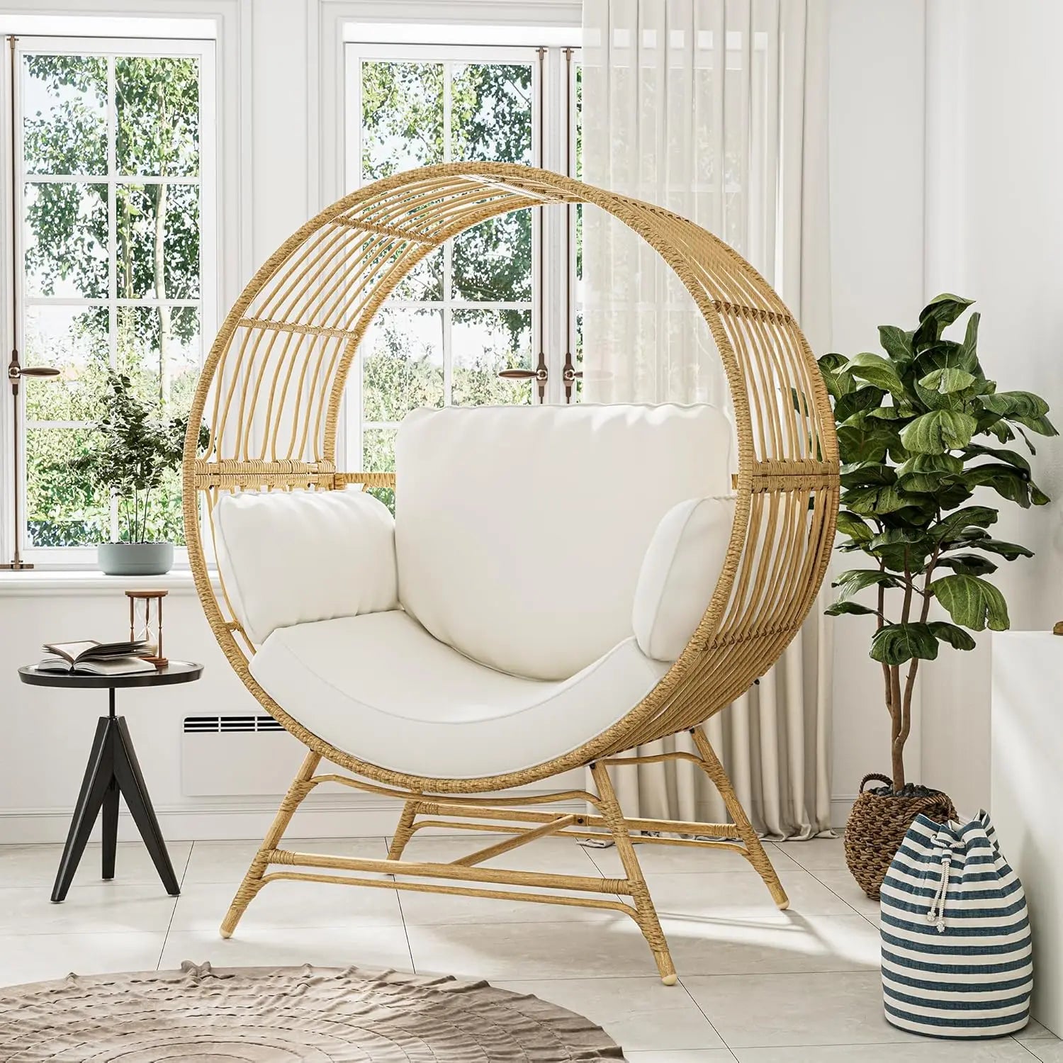 Oversized Hanging Basket Egg Chair with Thickened Cushion Support