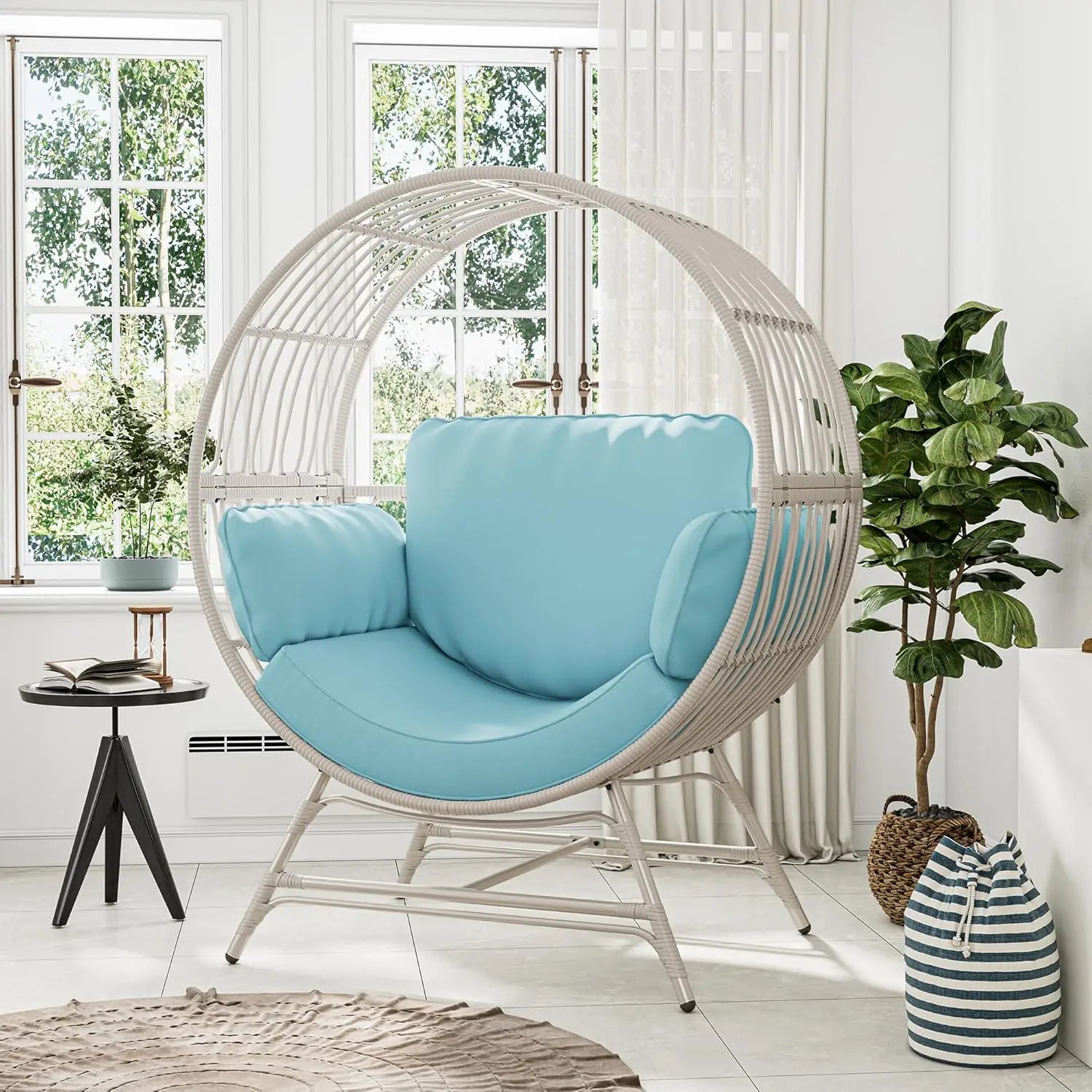 Oversized Hanging Basket Egg Chair with Thickened Cushion Support