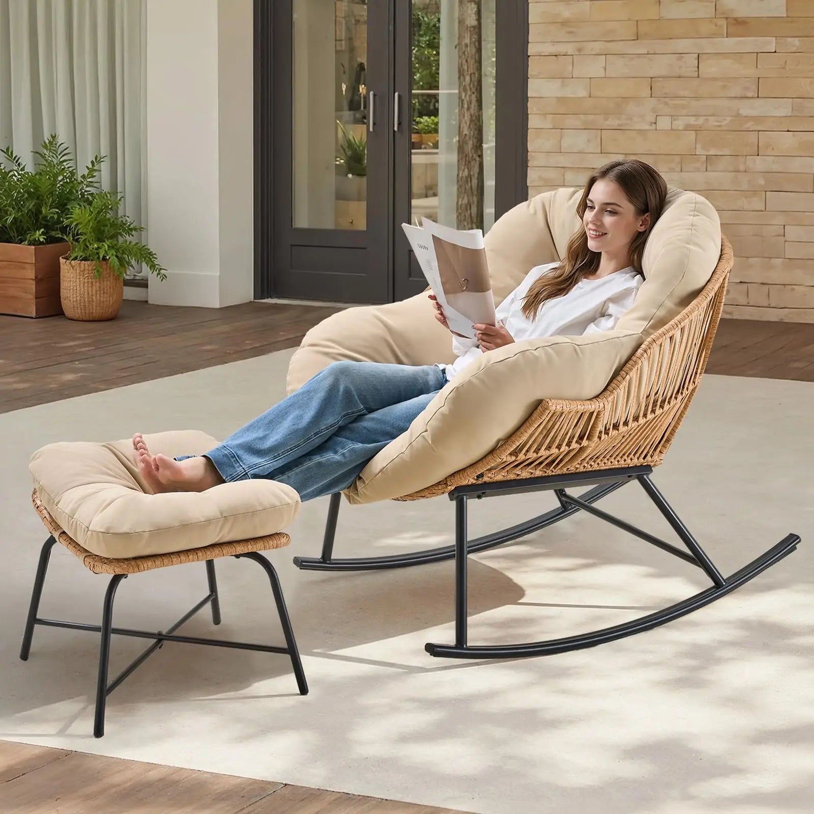 Papasan Rocking Chair with Ottoman