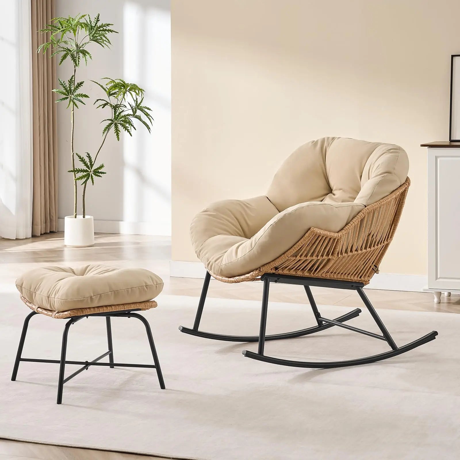 Papasan Rocking Chair with Ottoman